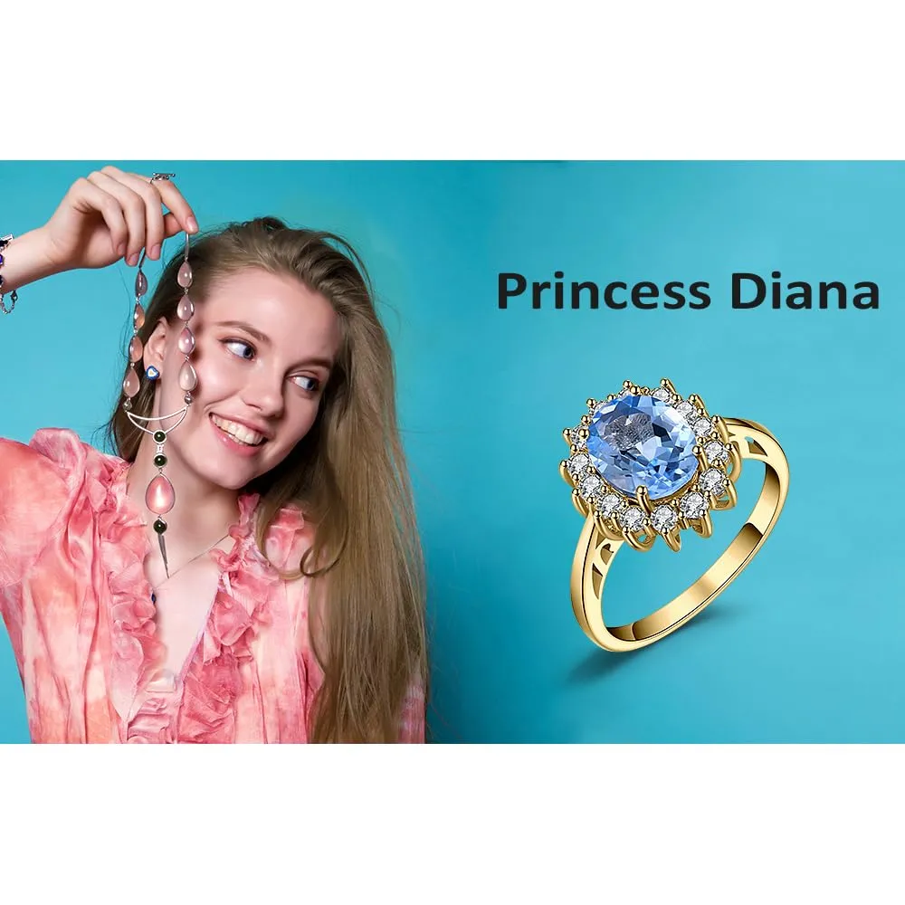 JewelryPalace Anello Halo Donna placcato oro giallo 14K con Sky Blue Created Spinel e Zirconi - immagine 6