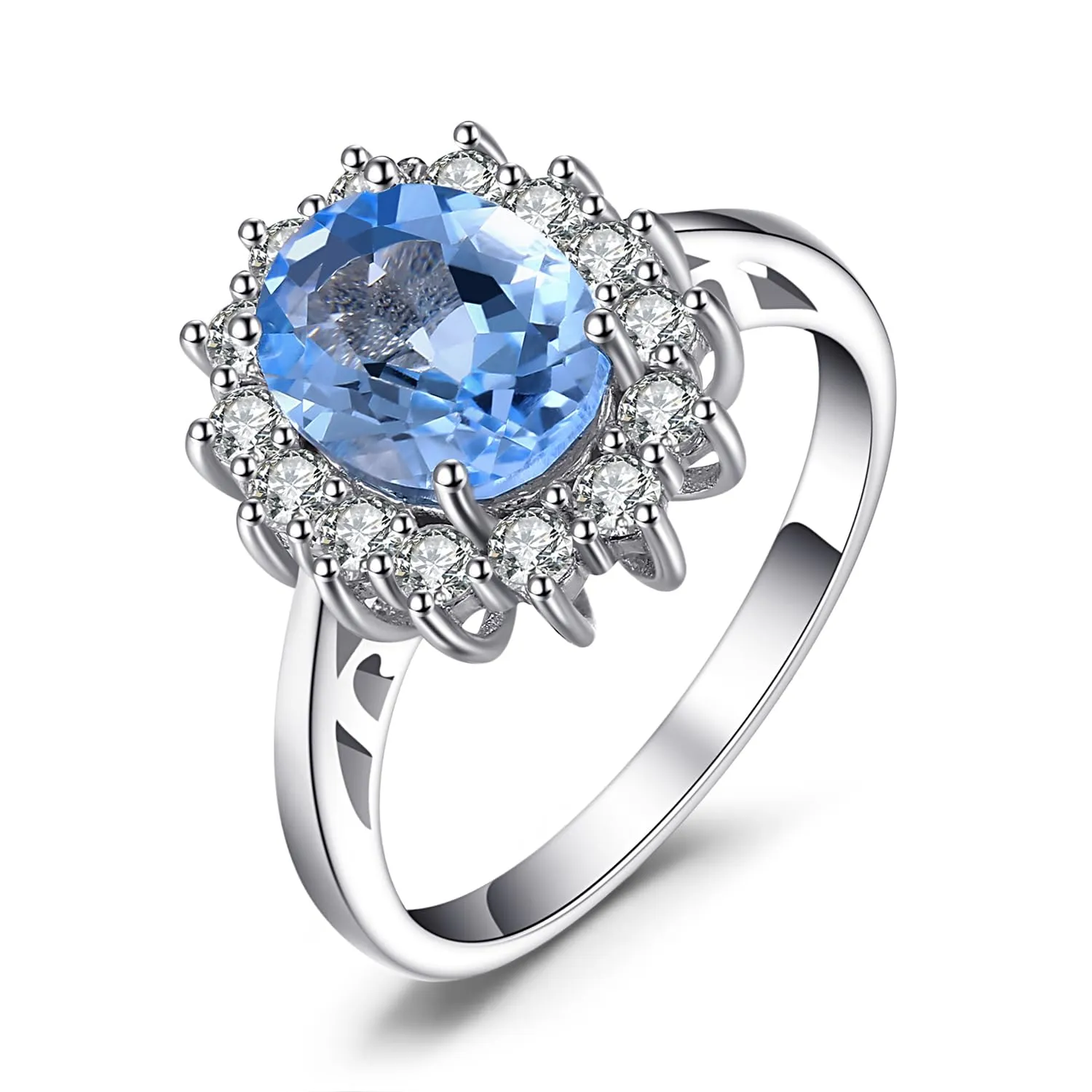 JewelryPalace Anello Halo Donna placcato oro bianco 14K con Sky Blue Created Spinel e Zirconi, Misura 10.5 - immagine 1