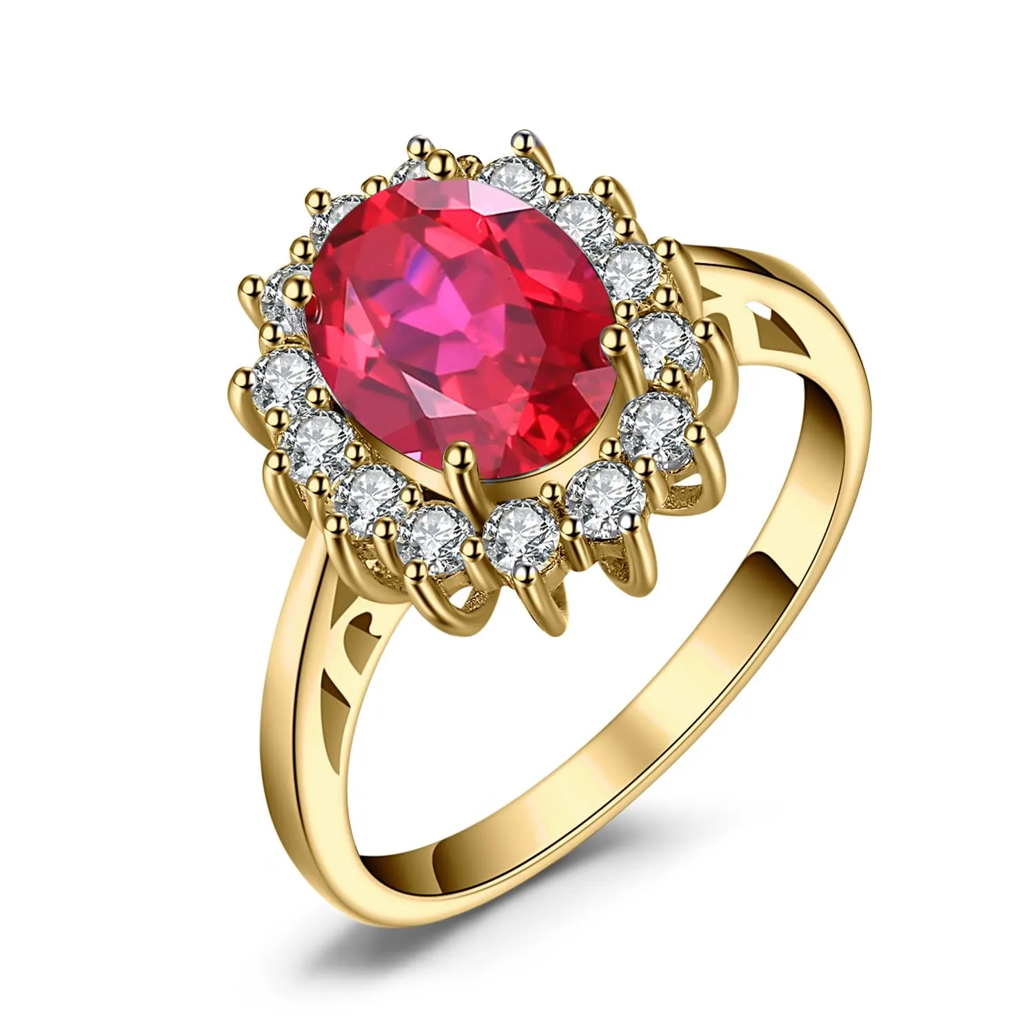 JewelryPalace Anello Halo Donna Placcato Oro Giallo 14K con Rubino Rosso e Zirconi, Misura 11.5 - immagine 1