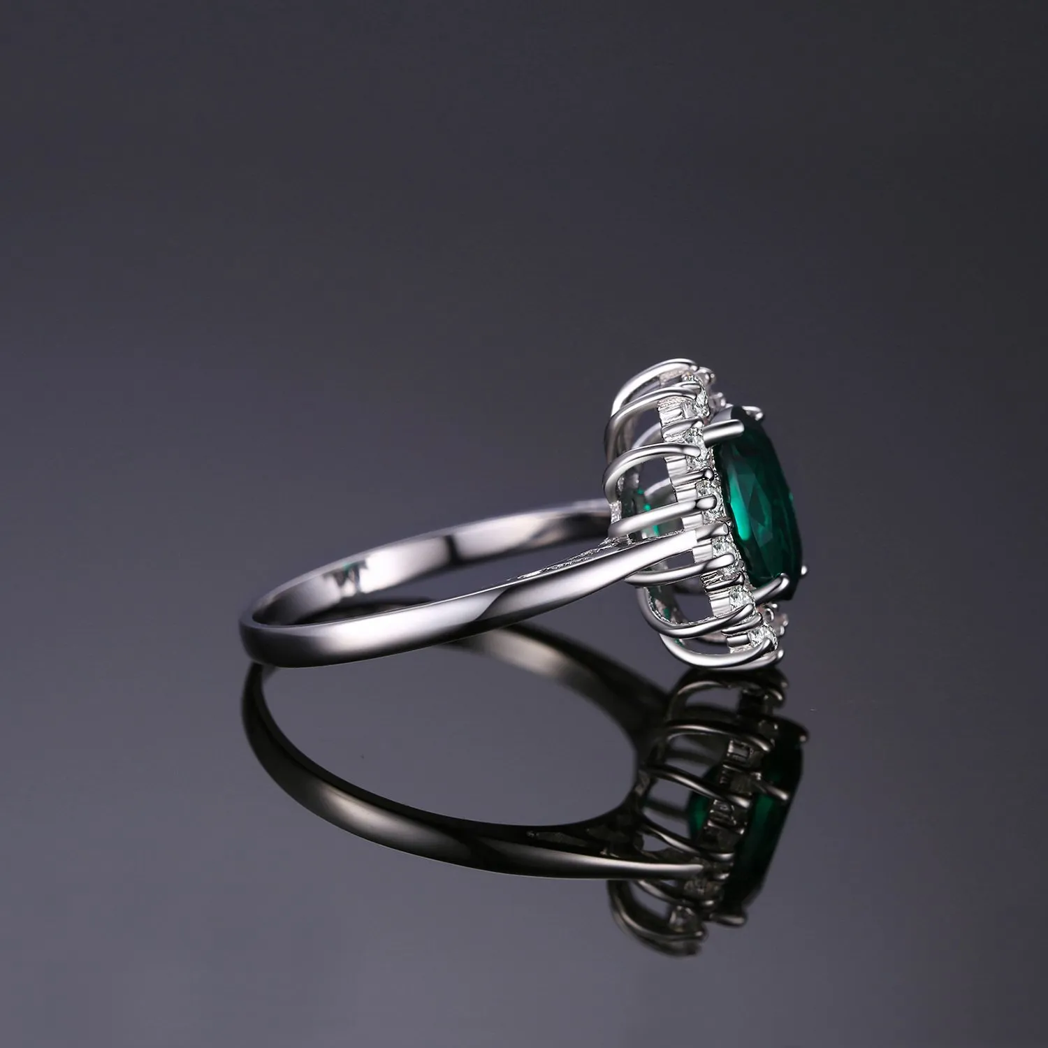 JewelryPalace Anello Halo Donna in Oro Bianco 14K con Smeraldo Simulato Verde e Zirconi - immagine 5