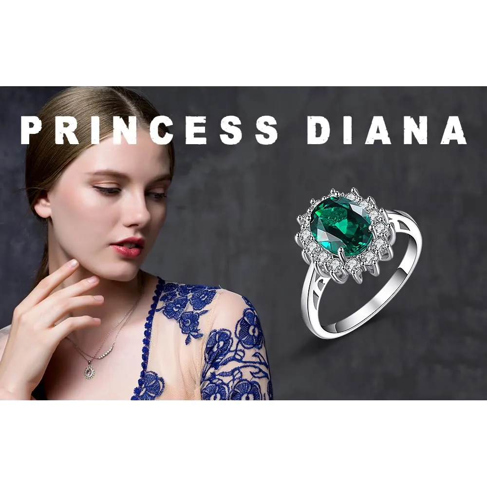 JewelryPalace Anello Halo Donna placcato oro bianco 14K con Smeraldo Simulato Verde e Zirconi, Taglio Ovale, Misura 9.5 - immagine 6