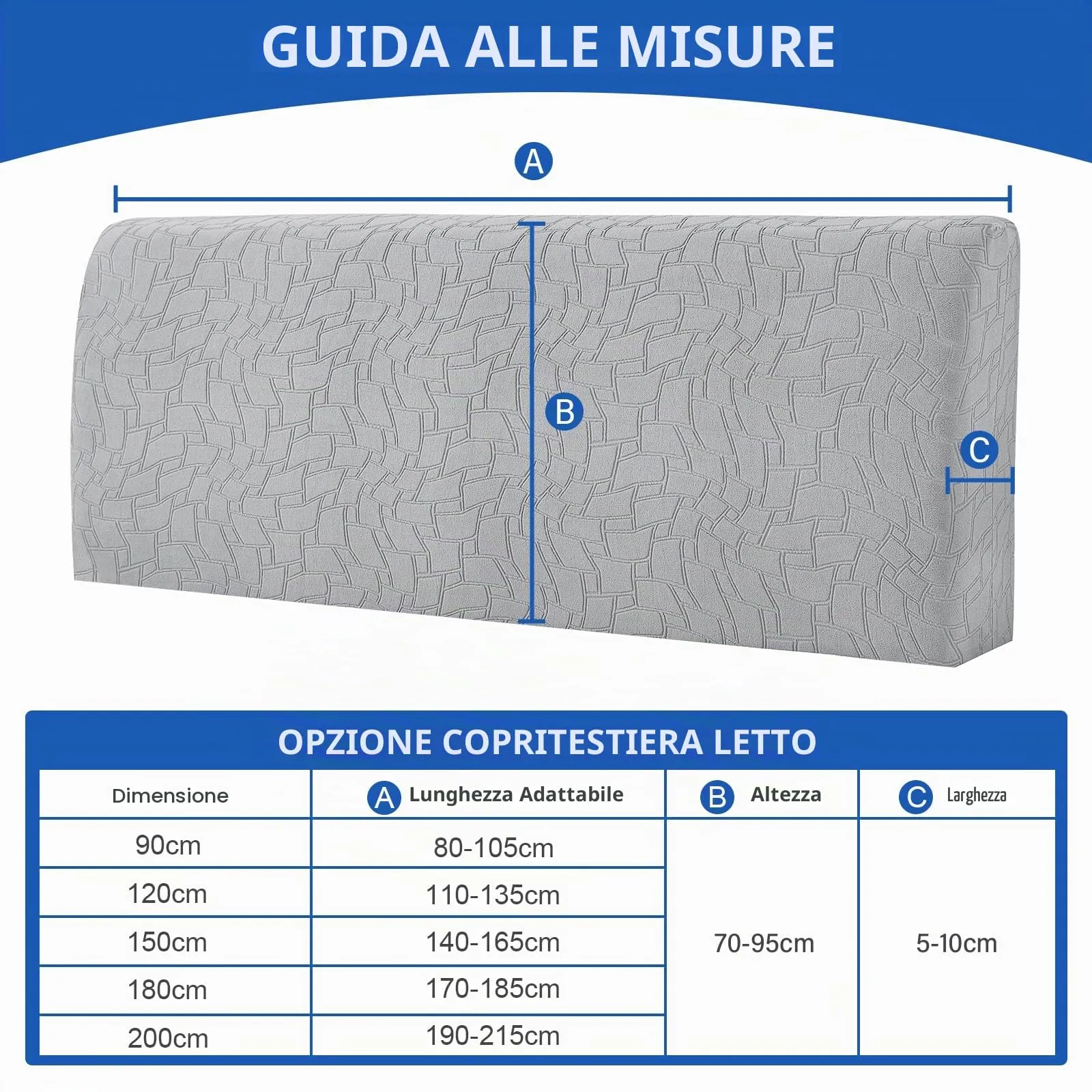 Ystyle Copri Testiera Letto Elasticizzato Universale, 200cm, Grigio Argento - immagine 3