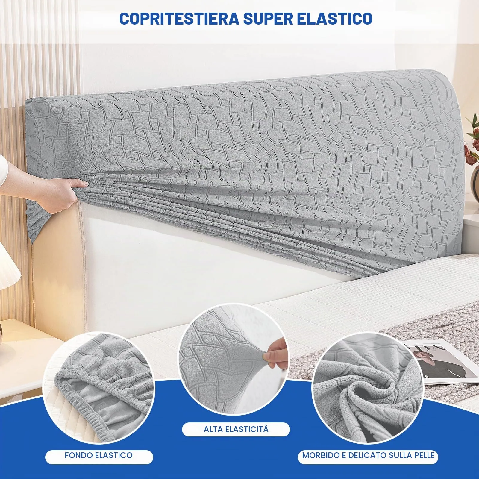 Ystyle Copri Testiera Letto Elasticizzato Universale, 120cm, Grigio Argento - immagine 4