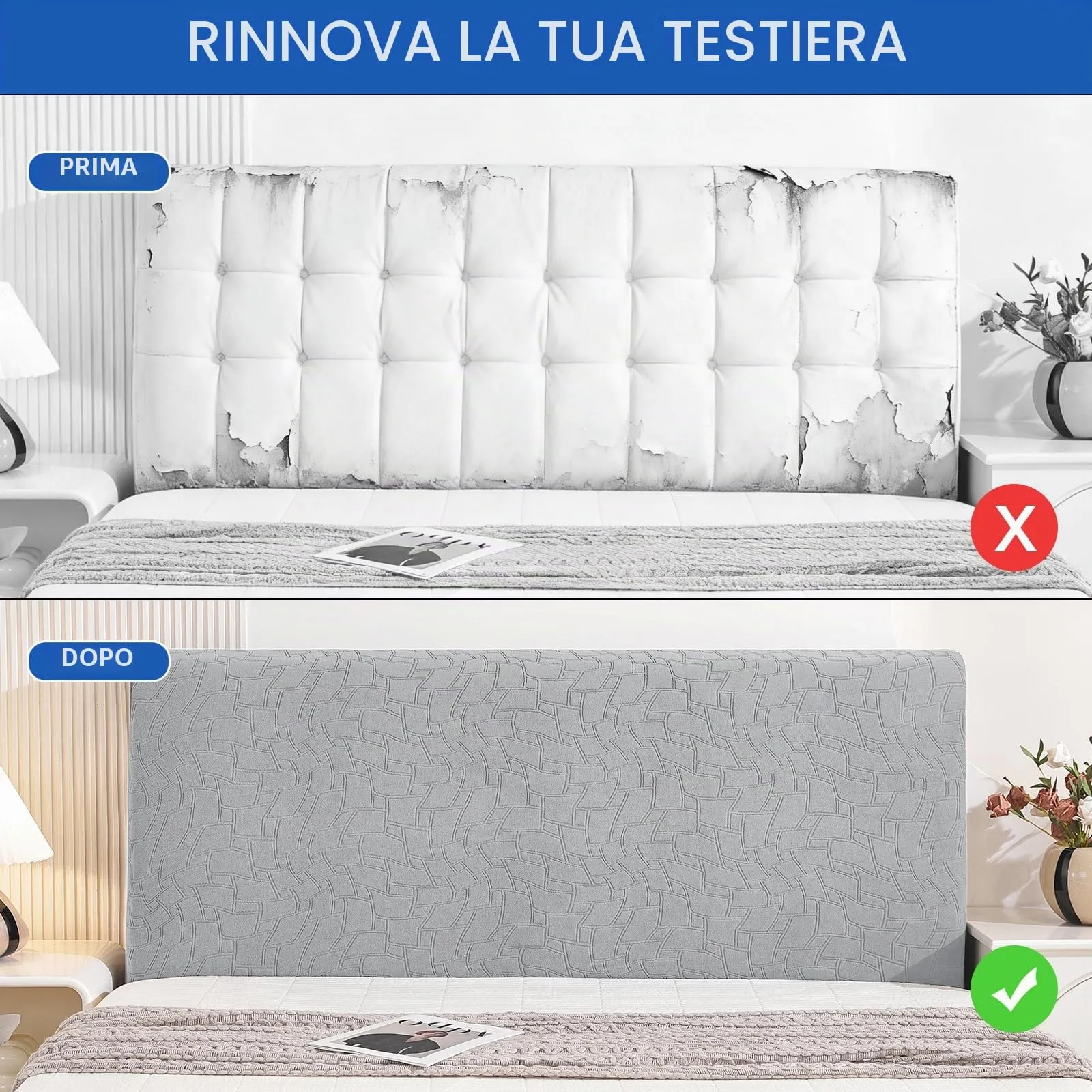 Ystyle Copri Testiera Letto Elasticizzato Universale, 120cm, Grigio Argento - immagine 5