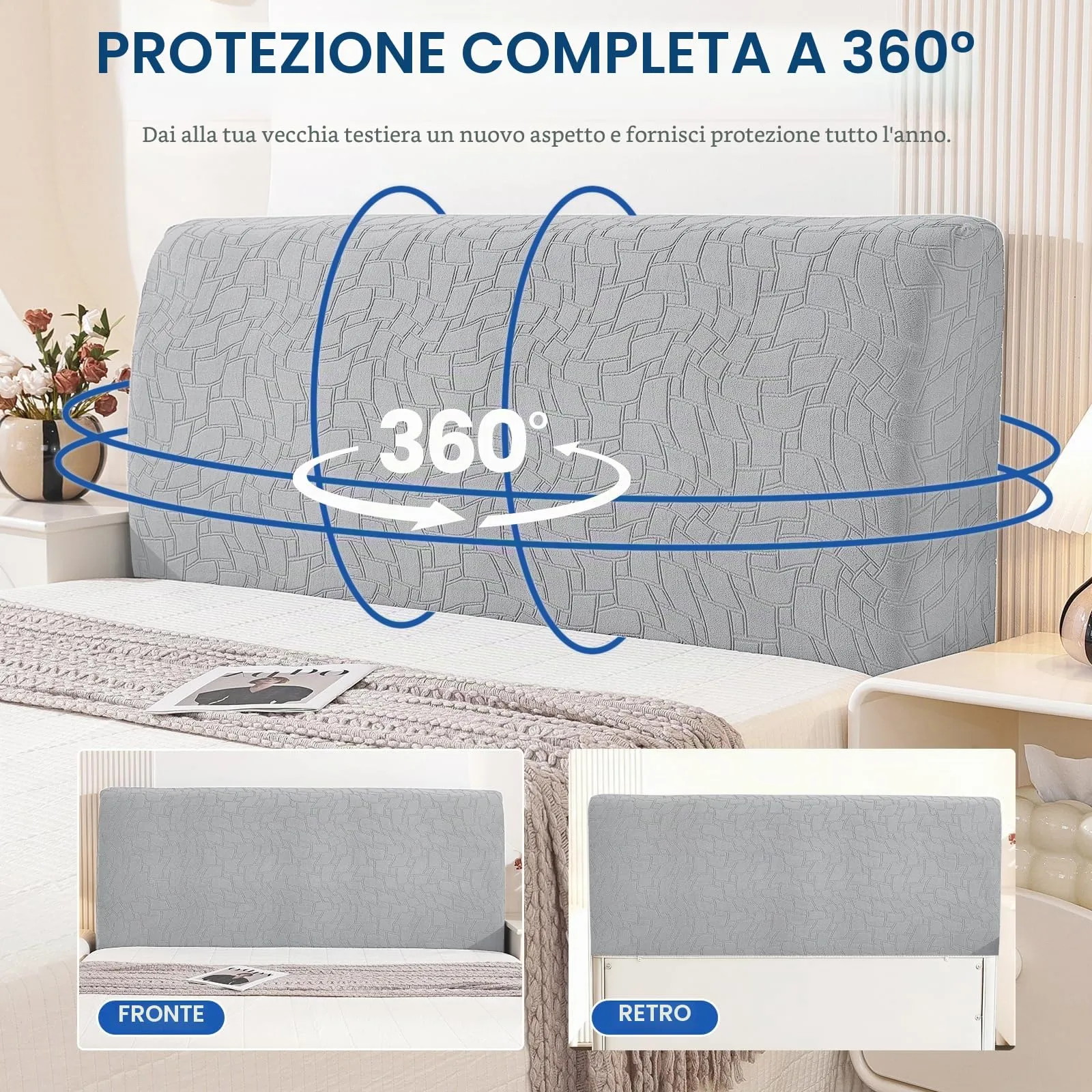 Ystyle Copri Testiera Letto Elasticizzato Universale, 120cm, Grigio Argento - immagine 6