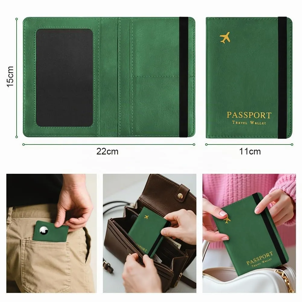 AOOSU Custodia per Passaporto in Pelle con Slot AirTag e Protezione RFID (Verde) - immagine 2