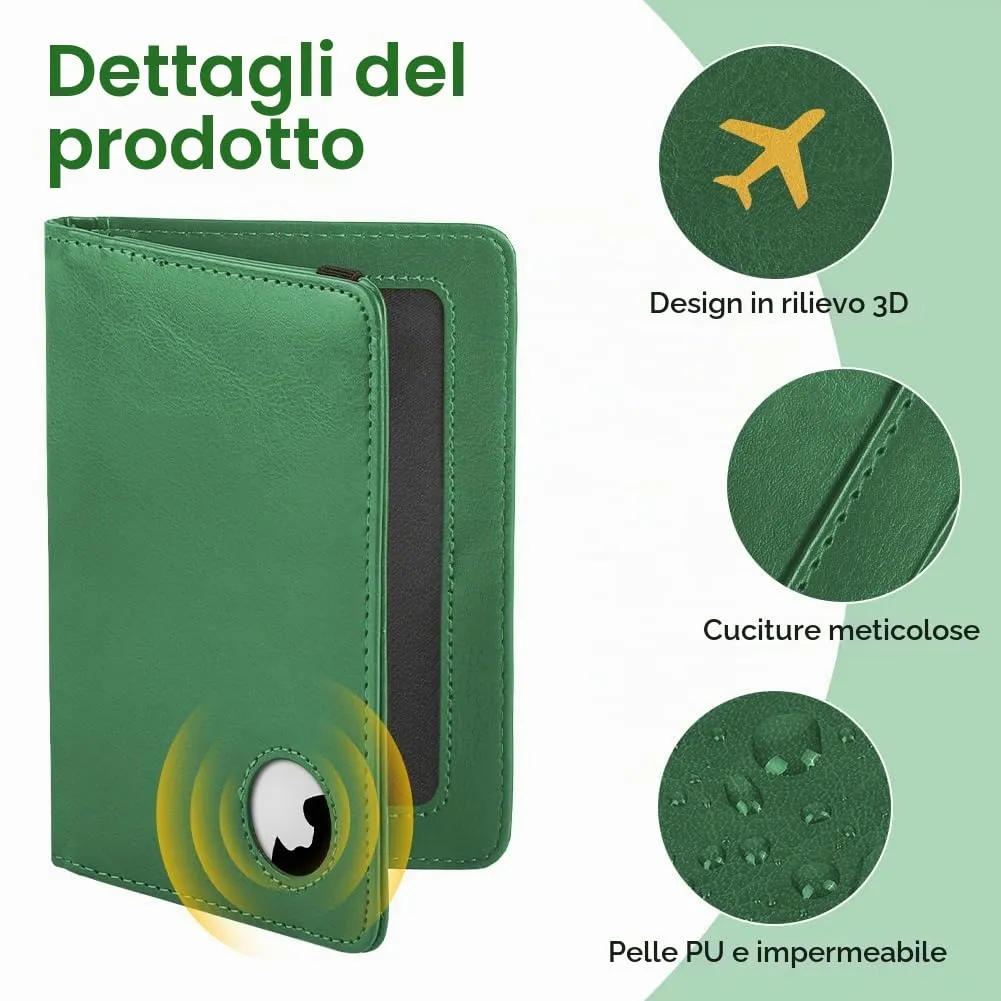 AOOSU Custodia per Passaporto in Pelle con Slot AirTag e Protezione RFID (Verde) - immagine 3