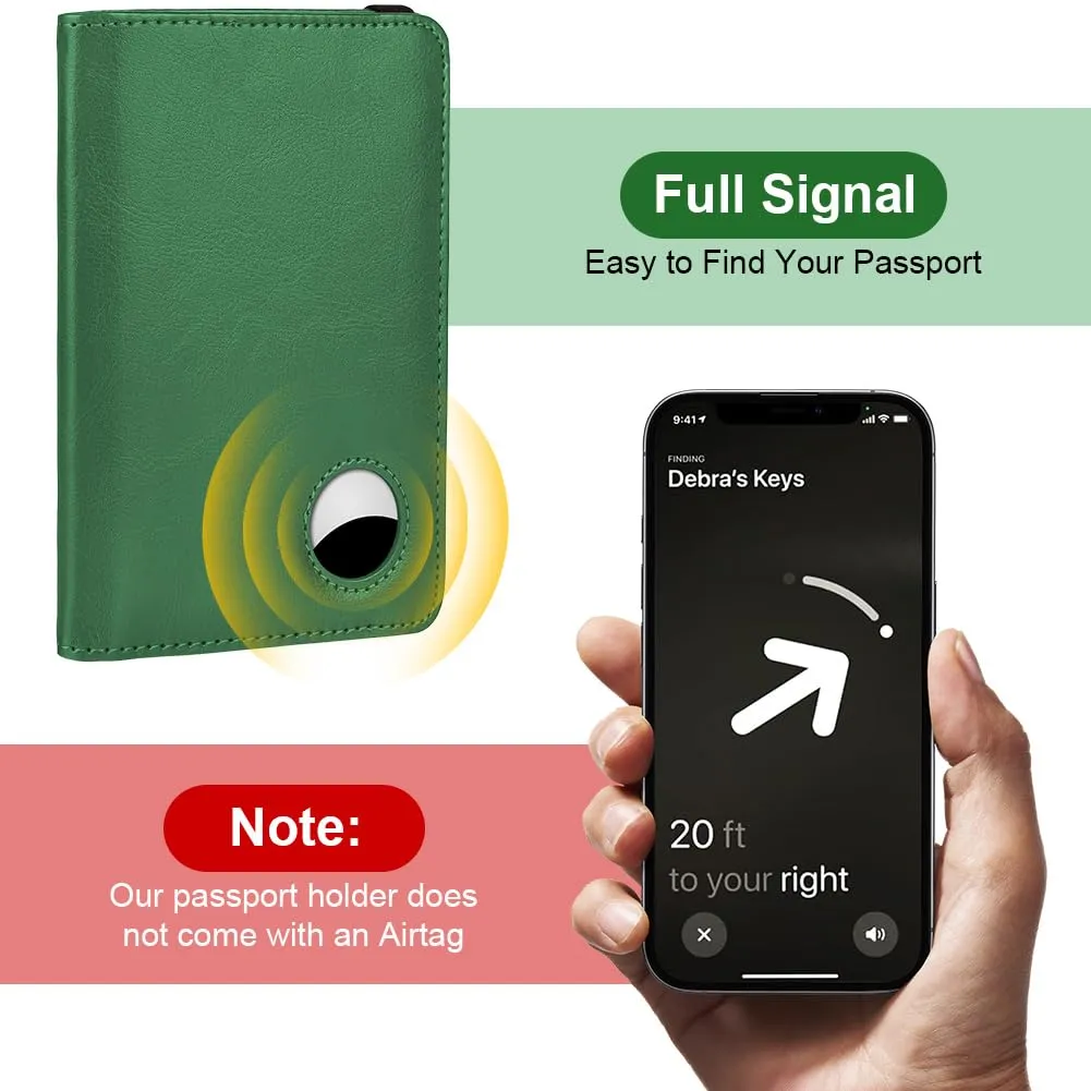 AOOSU Custodia per Passaporto in Pelle con Slot AirTag e Protezione RFID (Verde) - immagine 4