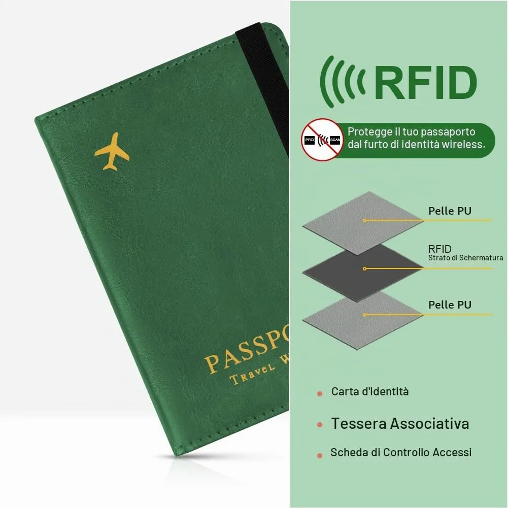 AOOSU Custodia per Passaporto in Pelle con Slot AirTag e Protezione RFID (Verde) - immagine 5