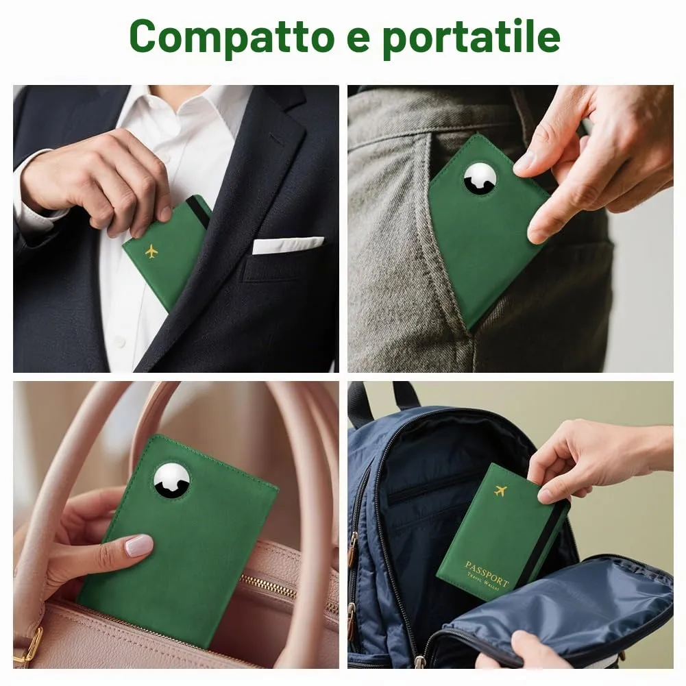 AOOSU Custodia per Passaporto in Pelle con Slot AirTag e Protezione RFID (Verde) - immagine 7