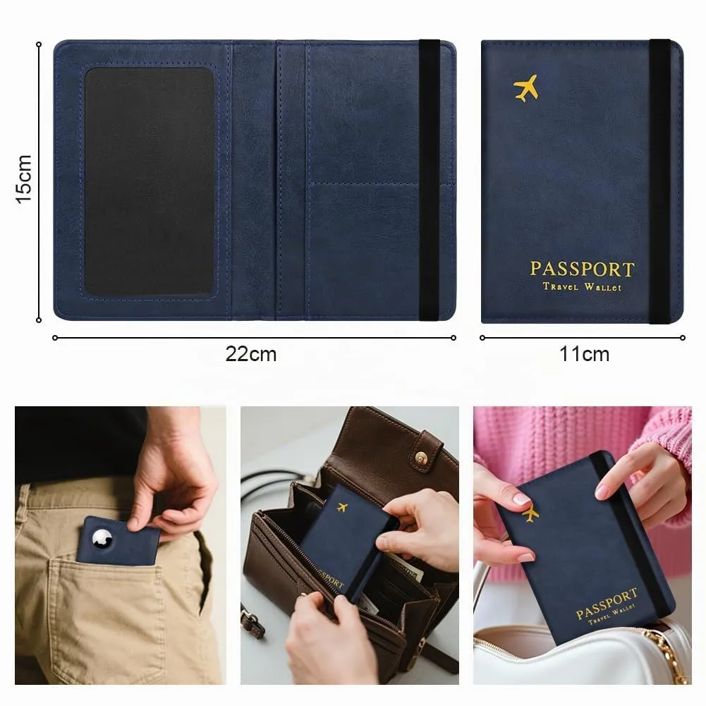 AOOSU Custodia per Passaporto in Pelle con Slot AirTag e Protezione RFID (Blu Navy) - immagine 2