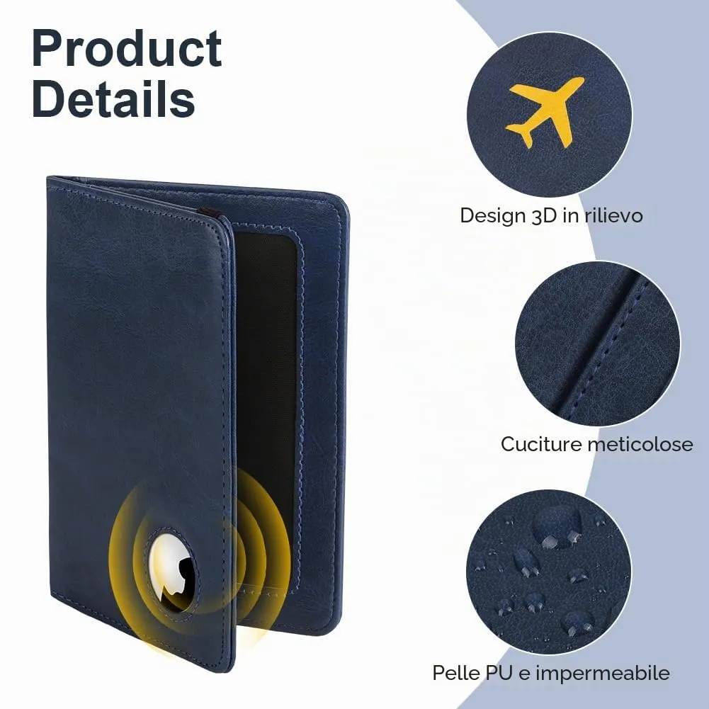AOOSU Custodia per Passaporto in Pelle con Slot AirTag e Protezione RFID (Blu Navy) - immagine 3