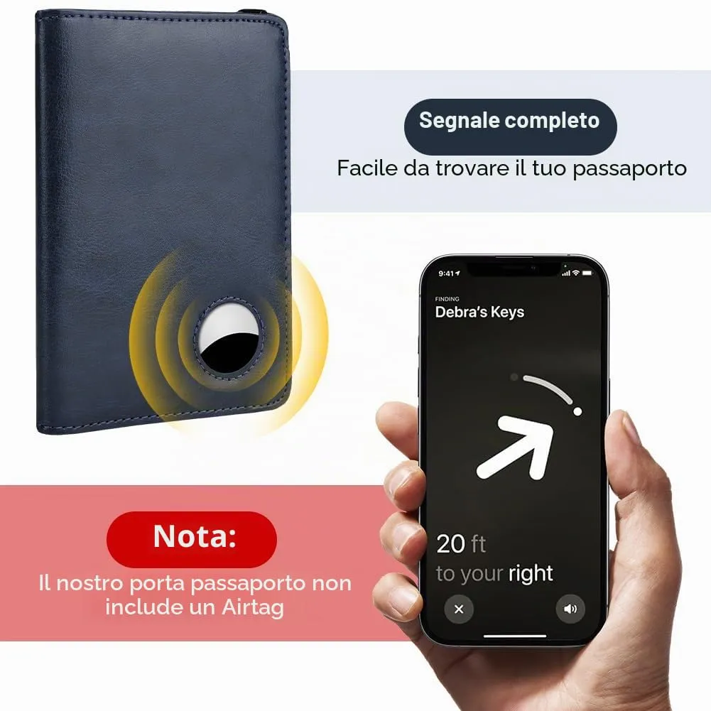 AOOSU Custodia per Passaporto in Pelle con Slot AirTag e Protezione RFID (Blu Navy) - immagine 4