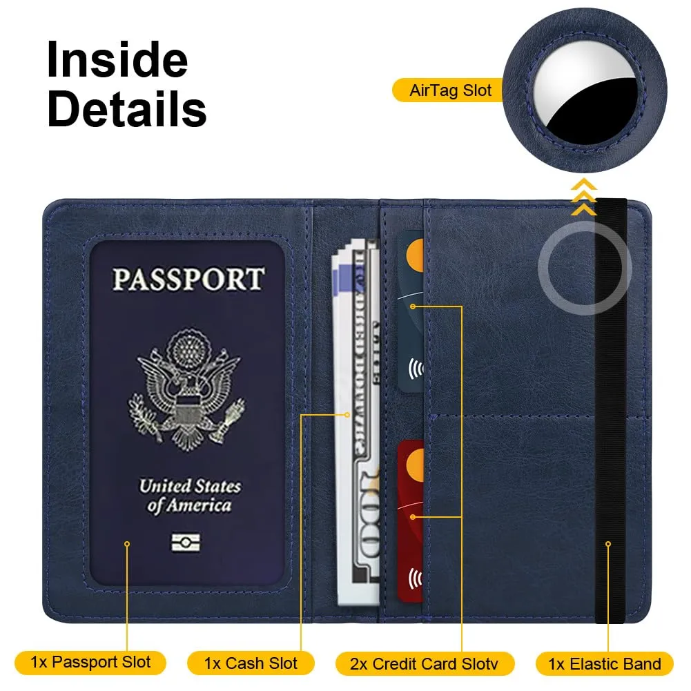 AOOSU Custodia per Passaporto in Pelle con Slot AirTag e Protezione RFID (Blu Navy) - immagine 6