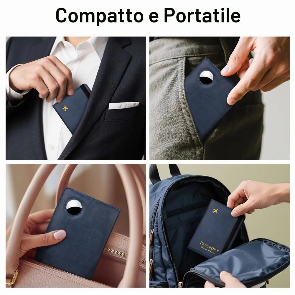 AOOSU Custodia per Passaporto in Pelle con Slot AirTag e Protezione RFID (Blu Navy) - immagine 7