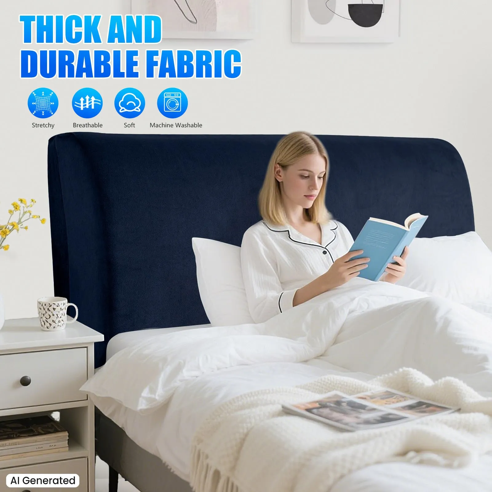 CYCMACO Copri Testata Letto in Velluto Universale 90cm, Blu Scuro - immagine 2