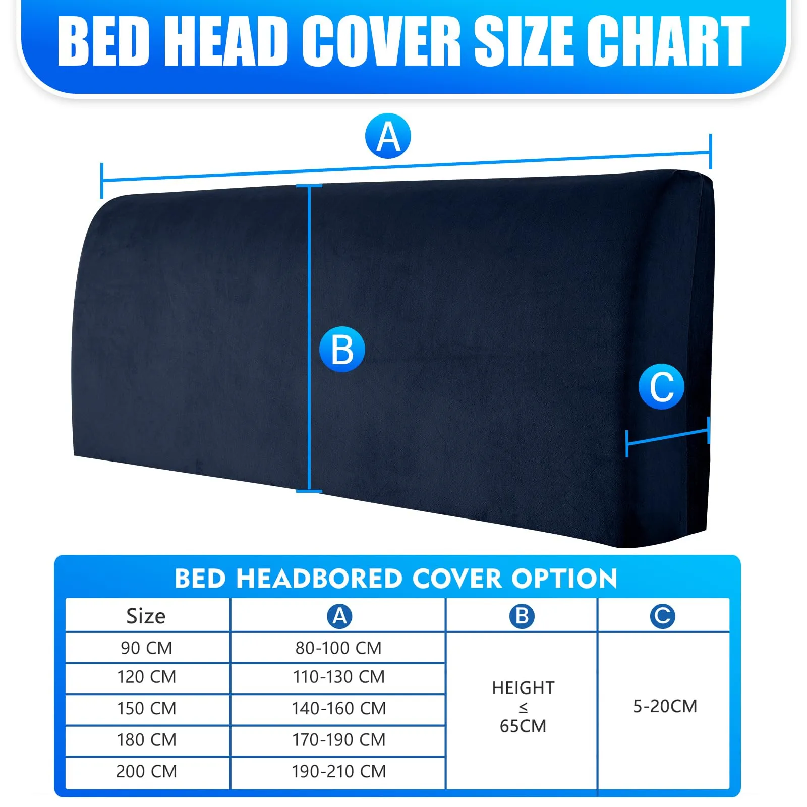 CYCMACO Copri Testata Letto in Velluto Universale 90cm, Blu Scuro - immagine 3