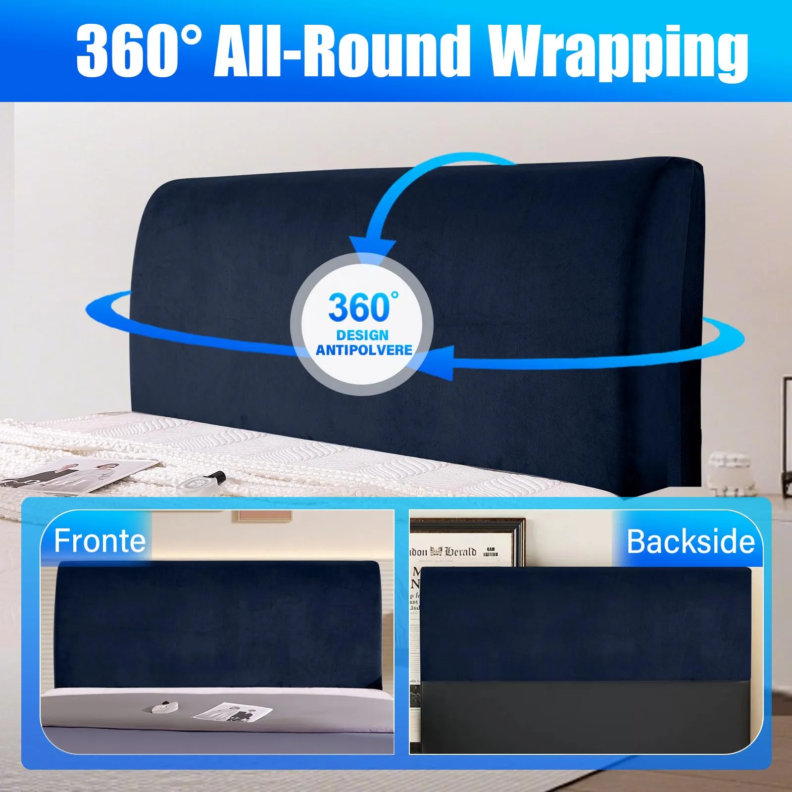 CYCMACO Copri Testata Letto in Velluto Universale 90cm, Blu Scuro - immagine 5