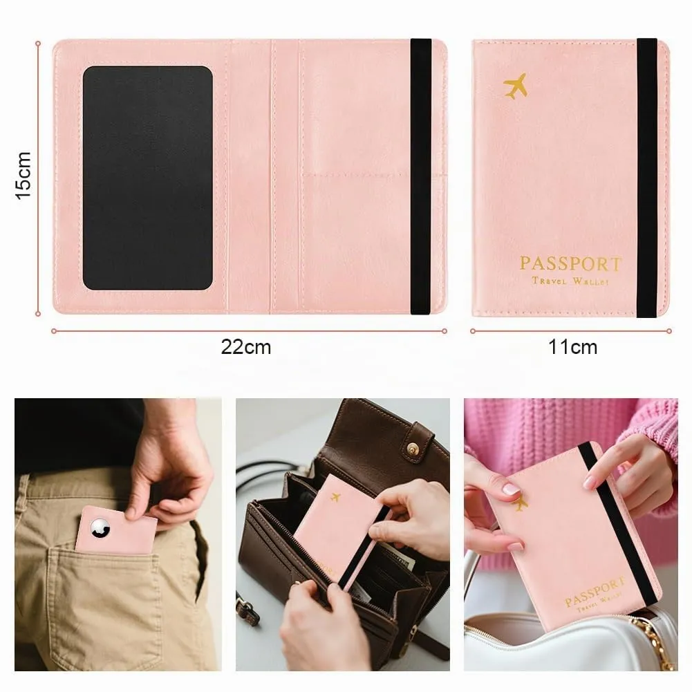 AOOSU Custodia per Passaporto in Pelle con Slot AirTag e Protezione RFID (Rosa) - immagine 2