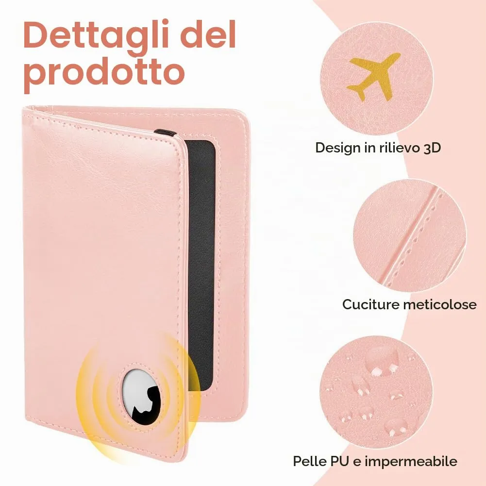 AOOSU Custodia per Passaporto in Pelle con Slot AirTag e Protezione RFID (Rosa) - immagine 3