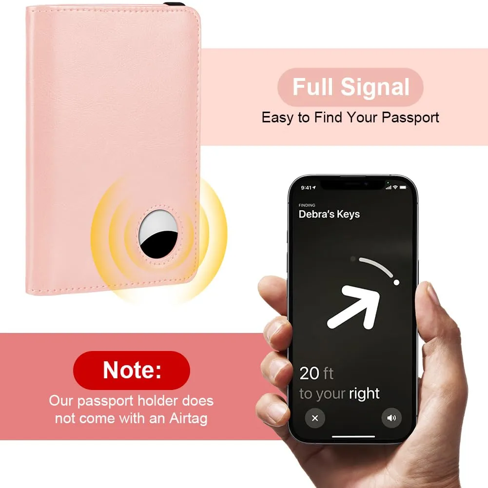 AOOSU Custodia per Passaporto in Pelle con Slot AirTag e Protezione RFID (Rosa) - immagine 4