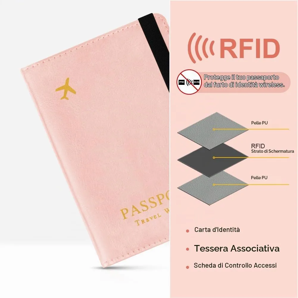 AOOSU Custodia per Passaporto in Pelle con Slot AirTag e Protezione RFID (Rosa) - immagine 5