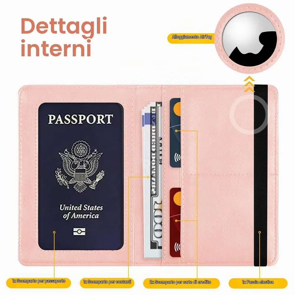 AOOSU Custodia per Passaporto in Pelle con Slot AirTag e Protezione RFID (Rosa) - immagine 6