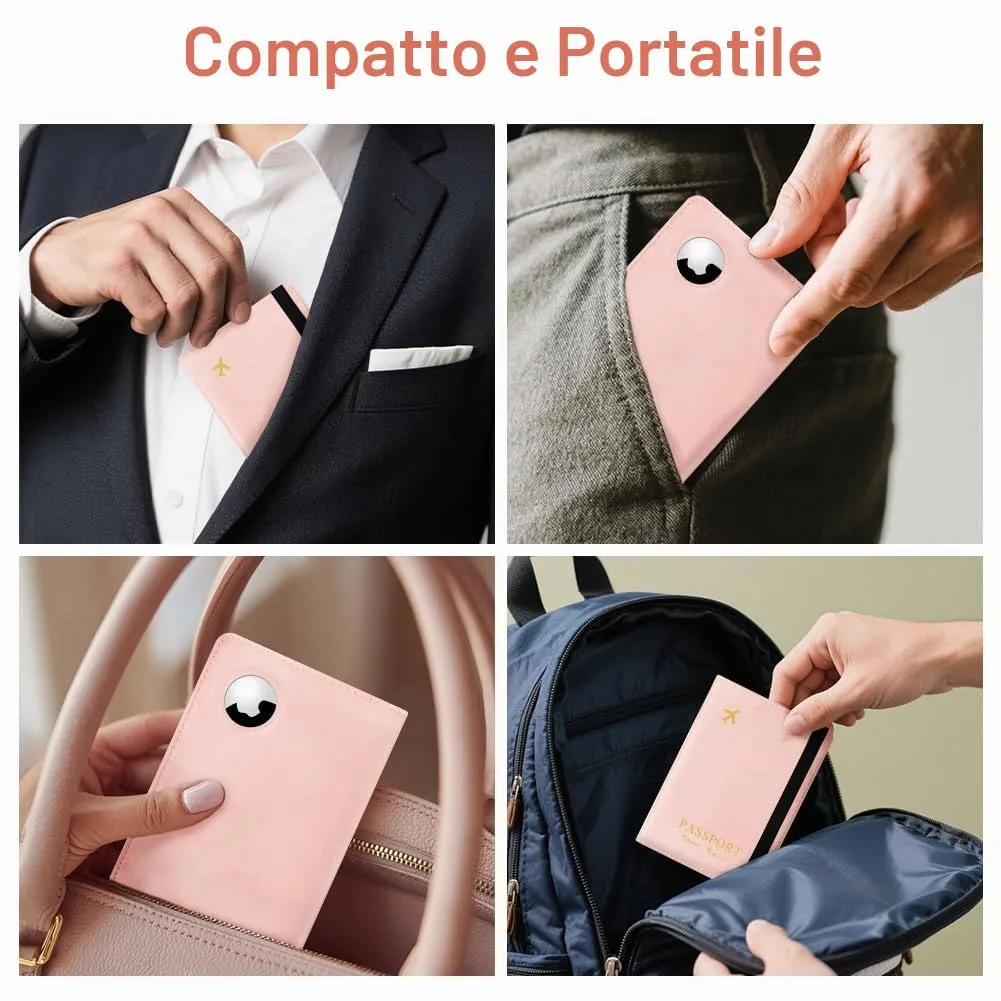 AOOSU Custodia per Passaporto in Pelle con Slot AirTag e Protezione RFID (Rosa) - immagine 7