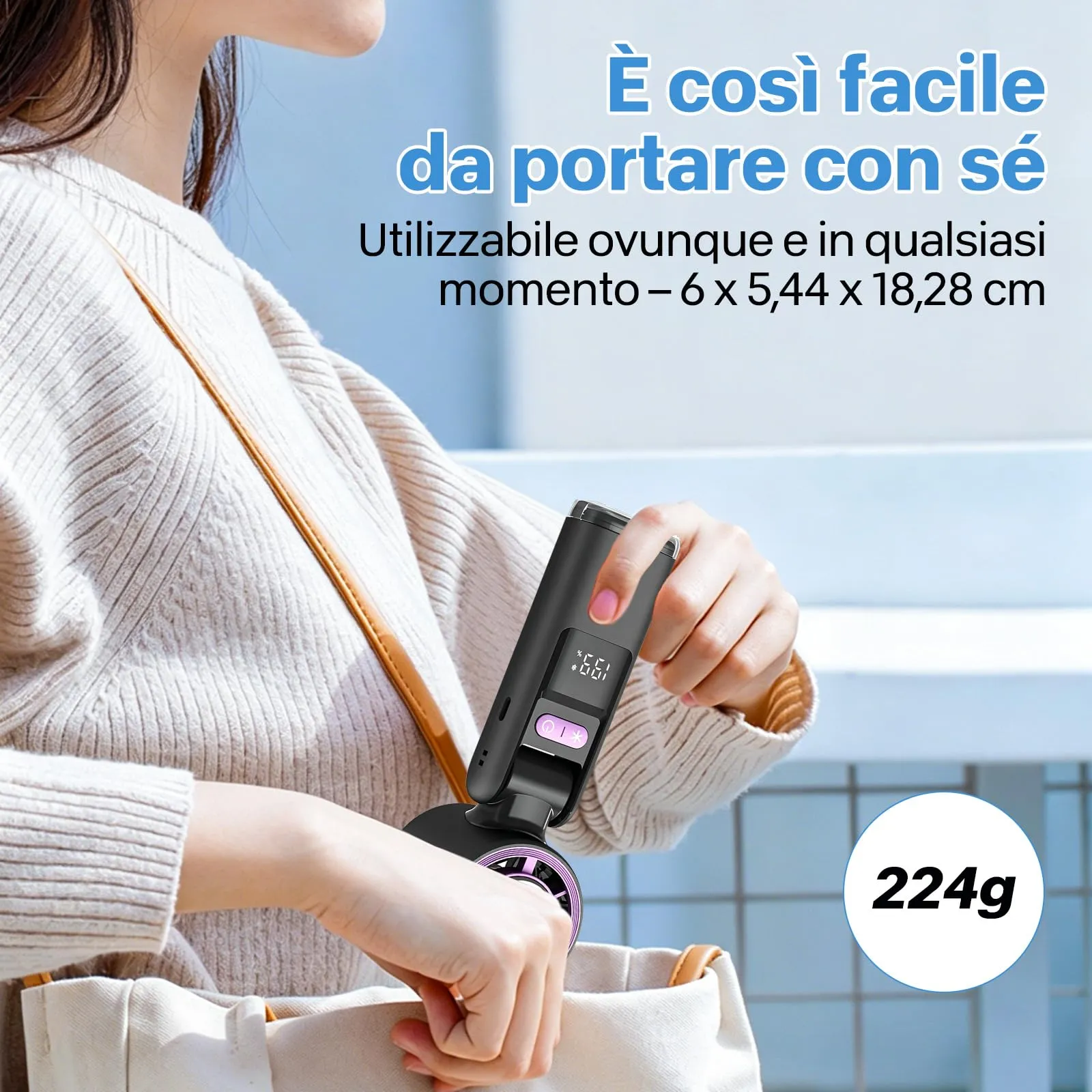 VHV Ventilatore Portatile Turbo JF138, 1-199 velocità, Batteria 5500 mAh, Display LED, Pieghevole - immagine 7