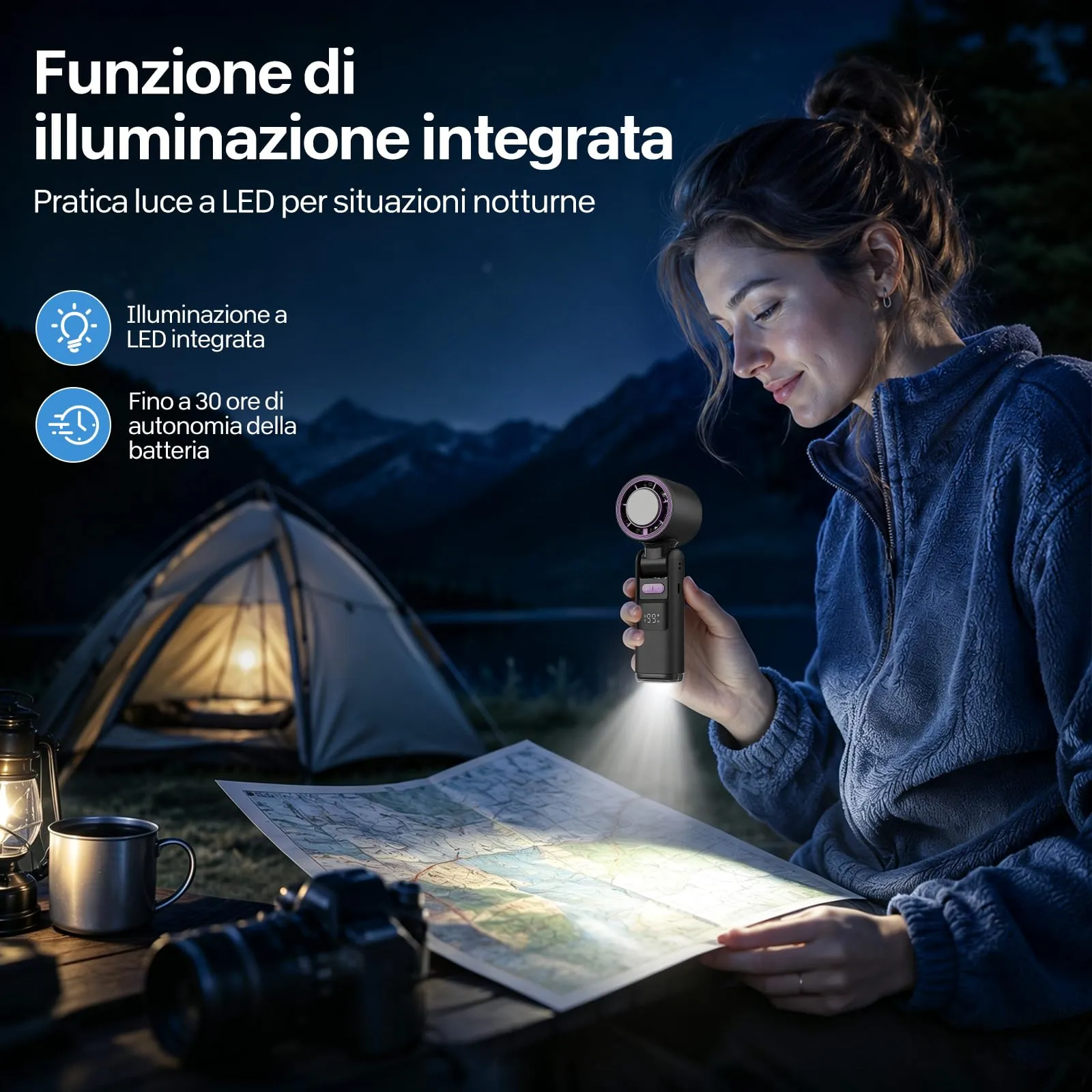 VHV Ventilatore Portatile Turbo JF138, 1-199 velocità, Batteria 5500 mAh, Display LED, Pieghevole - immagine 8