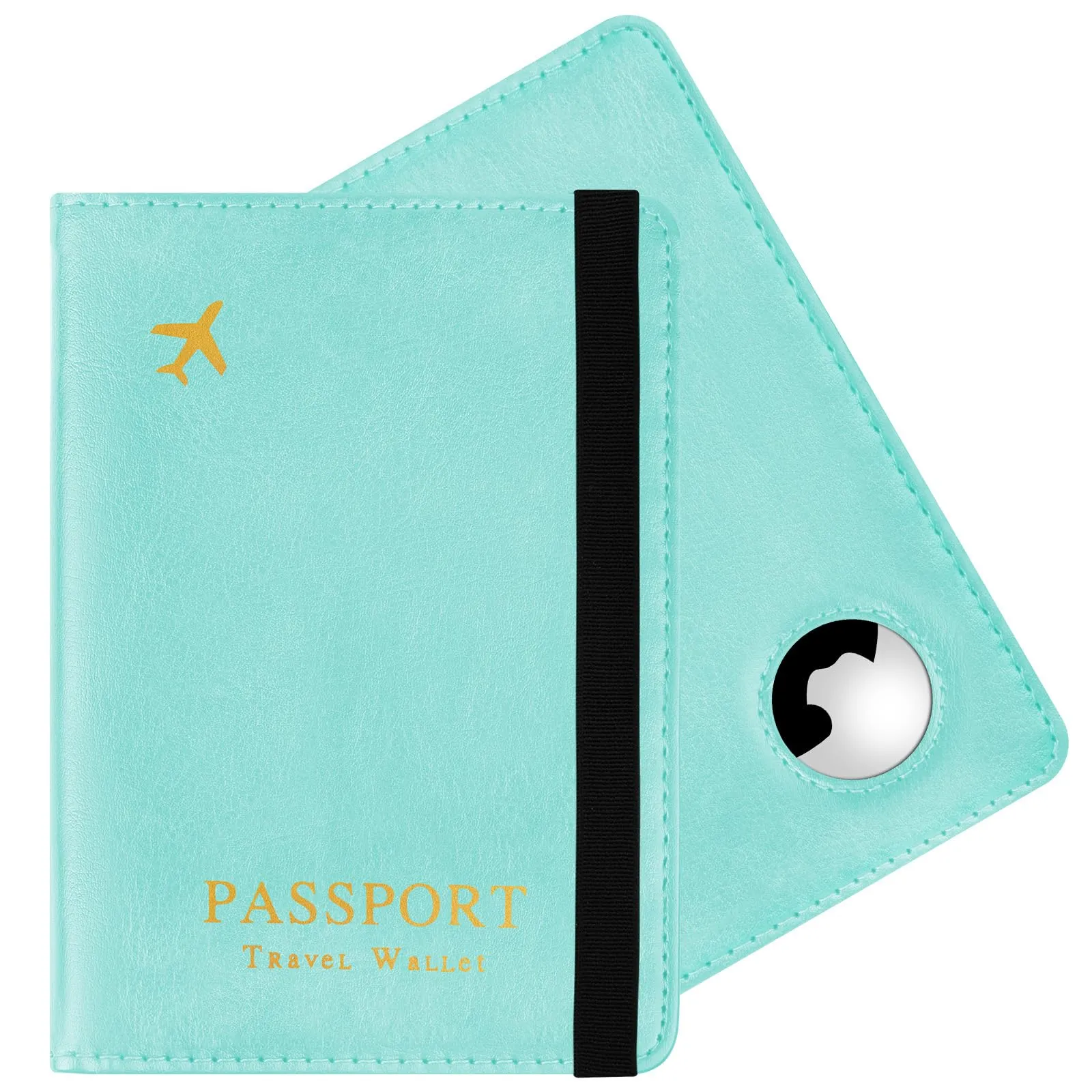 AOOSU Custodia per Passaporto in Pelle con Slot AirTag e Protezione RFID (Azzurro) - immagine 1