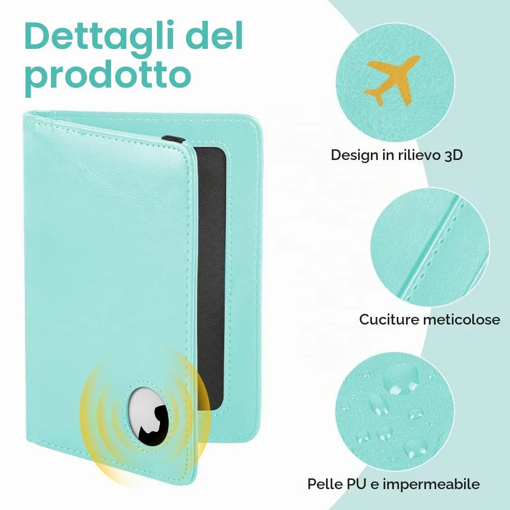 AOOSU Custodia per Passaporto in Pelle con Slot AirTag e Protezione RFID (Azzurro) - immagine 3