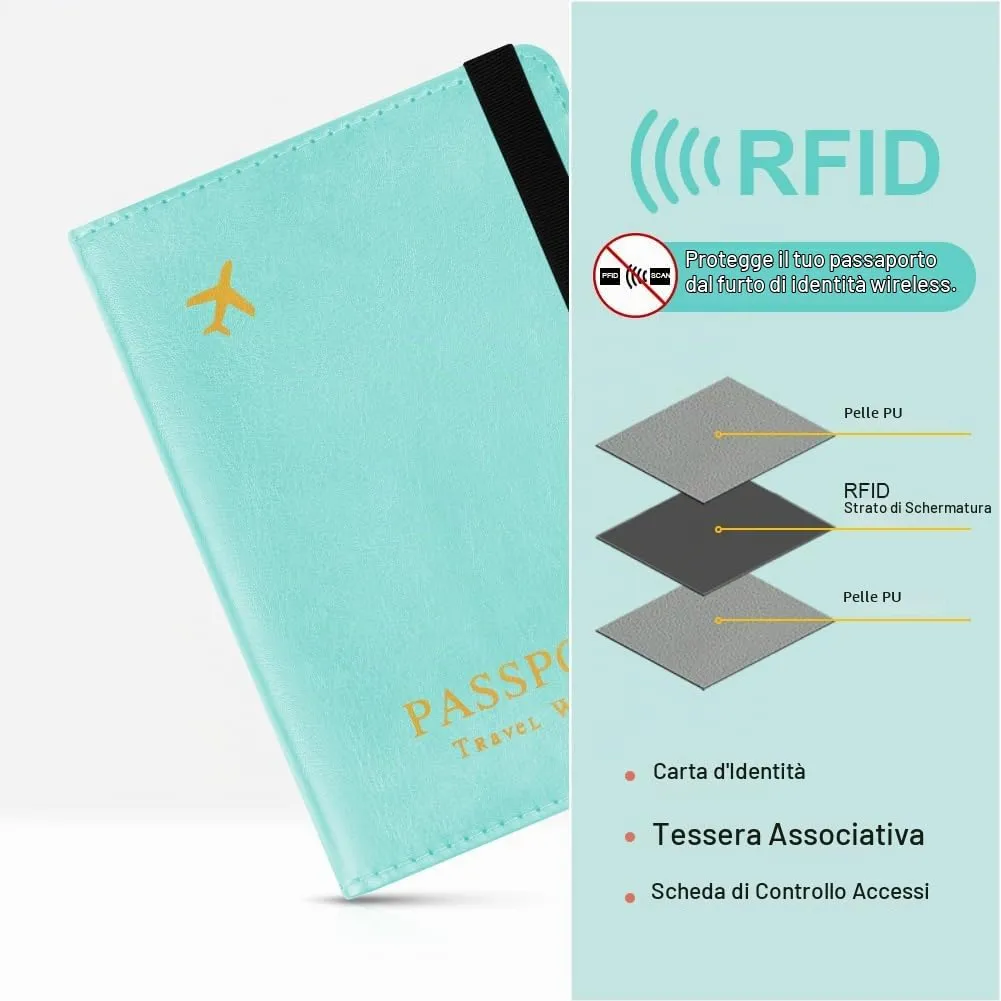AOOSU Custodia per Passaporto in Pelle con Slot AirTag e Protezione RFID (Azzurro) - immagine 5