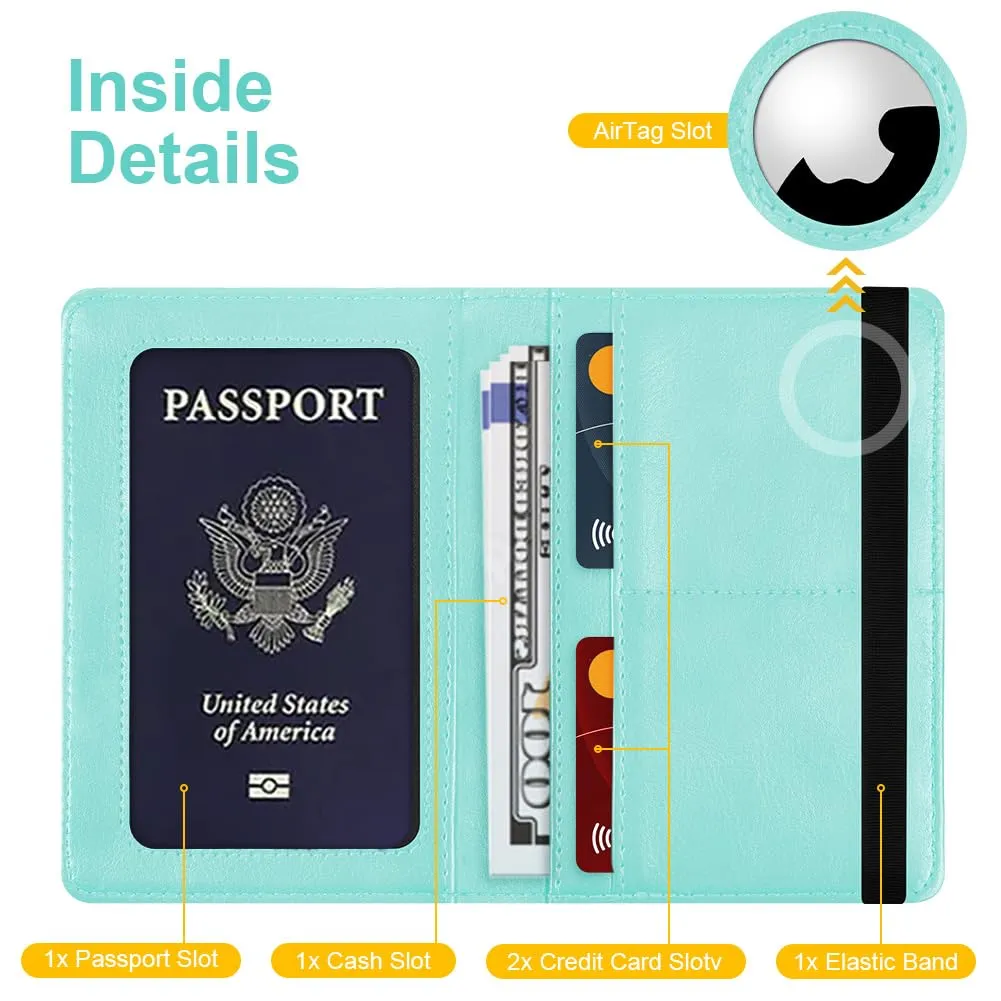 AOOSU Custodia per Passaporto in Pelle con Slot AirTag e Protezione RFID (Azzurro) - immagine 6