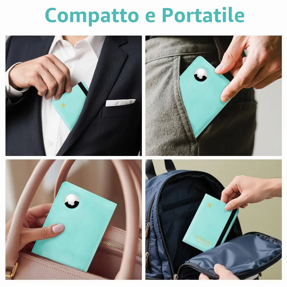 AOOSU Custodia per Passaporto in Pelle con Slot AirTag e Protezione RFID (Azzurro) - immagine 7