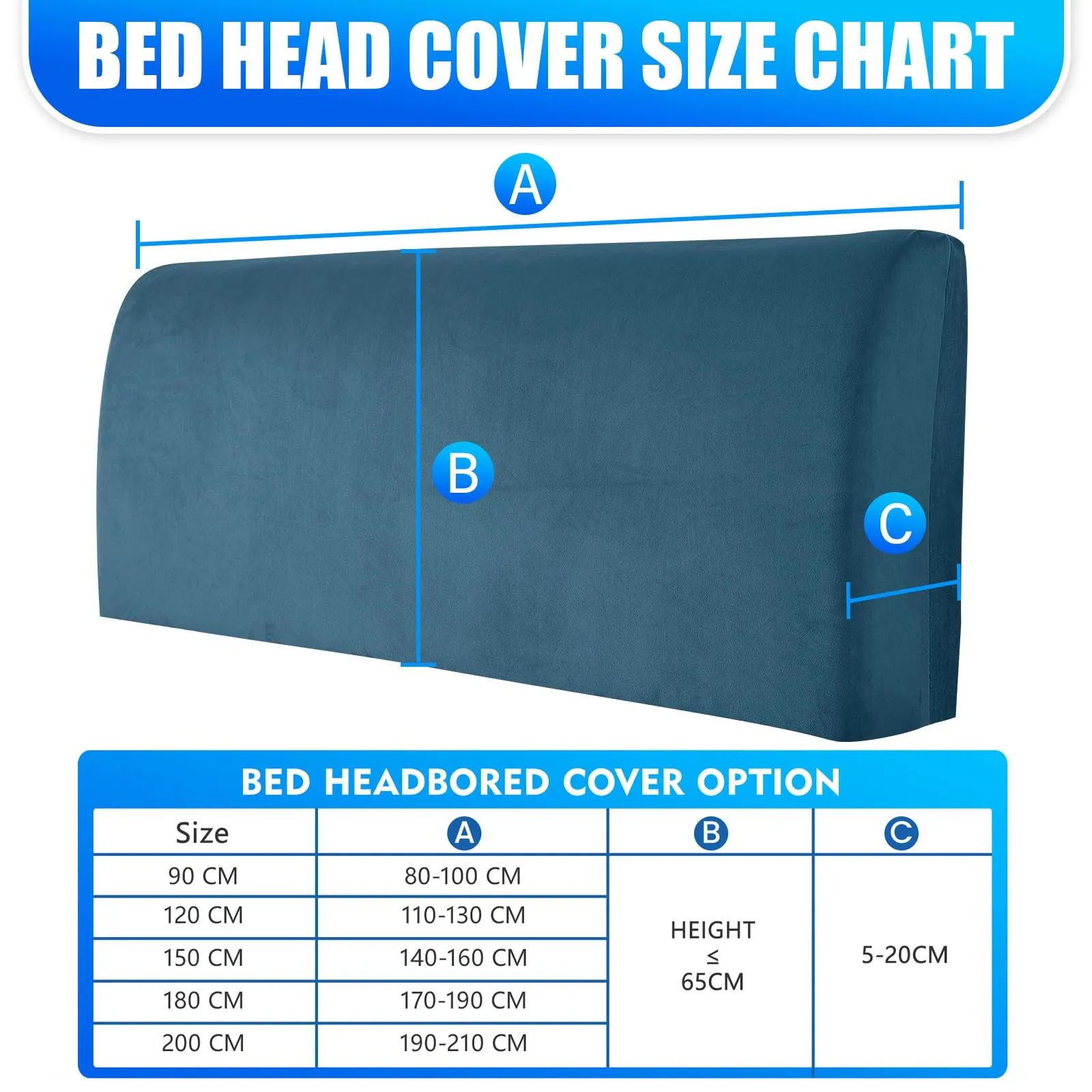CYCMACO Copri Testata Letto in Velluto Universale 90cm, Blu Pavone - immagine 3