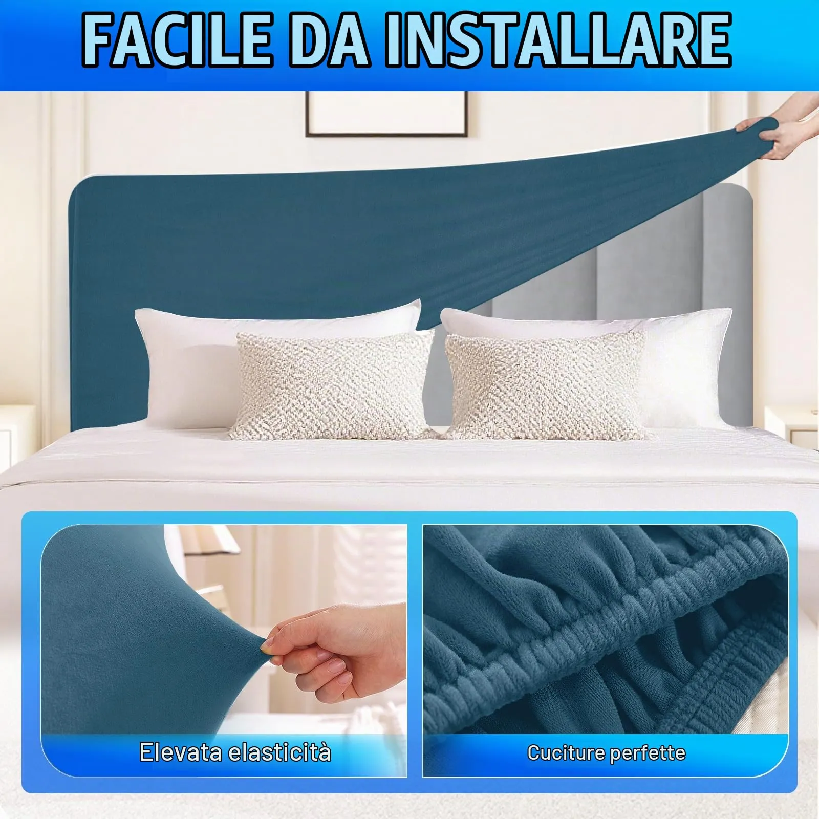 CYCMACO Copri Testata Letto in Velluto Universale 90cm, Blu Pavone - immagine 6