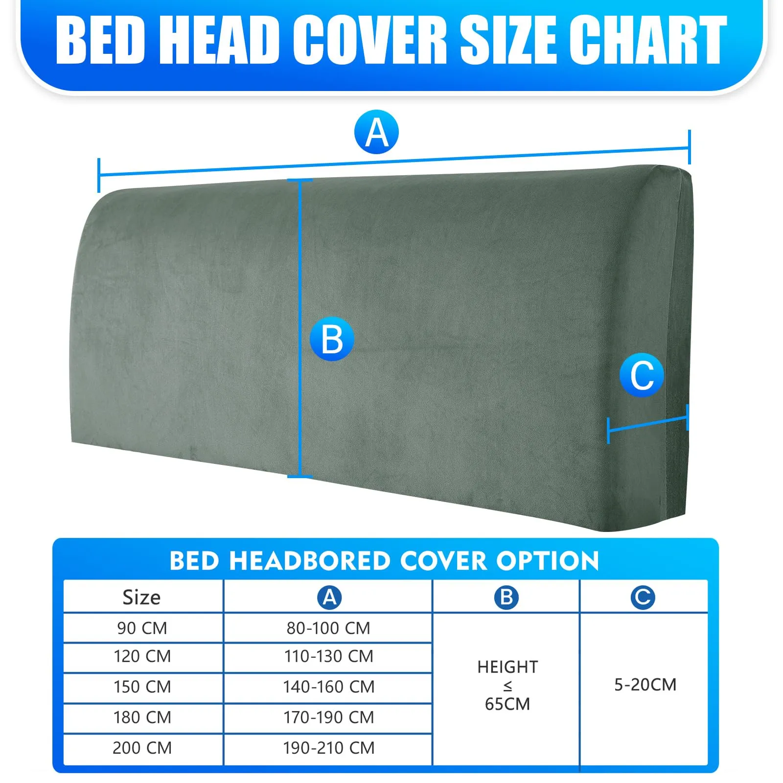 CYCMACO Copri Testata Letto in Velluto Universale 90cm, Verde Chiaro - immagine 3
