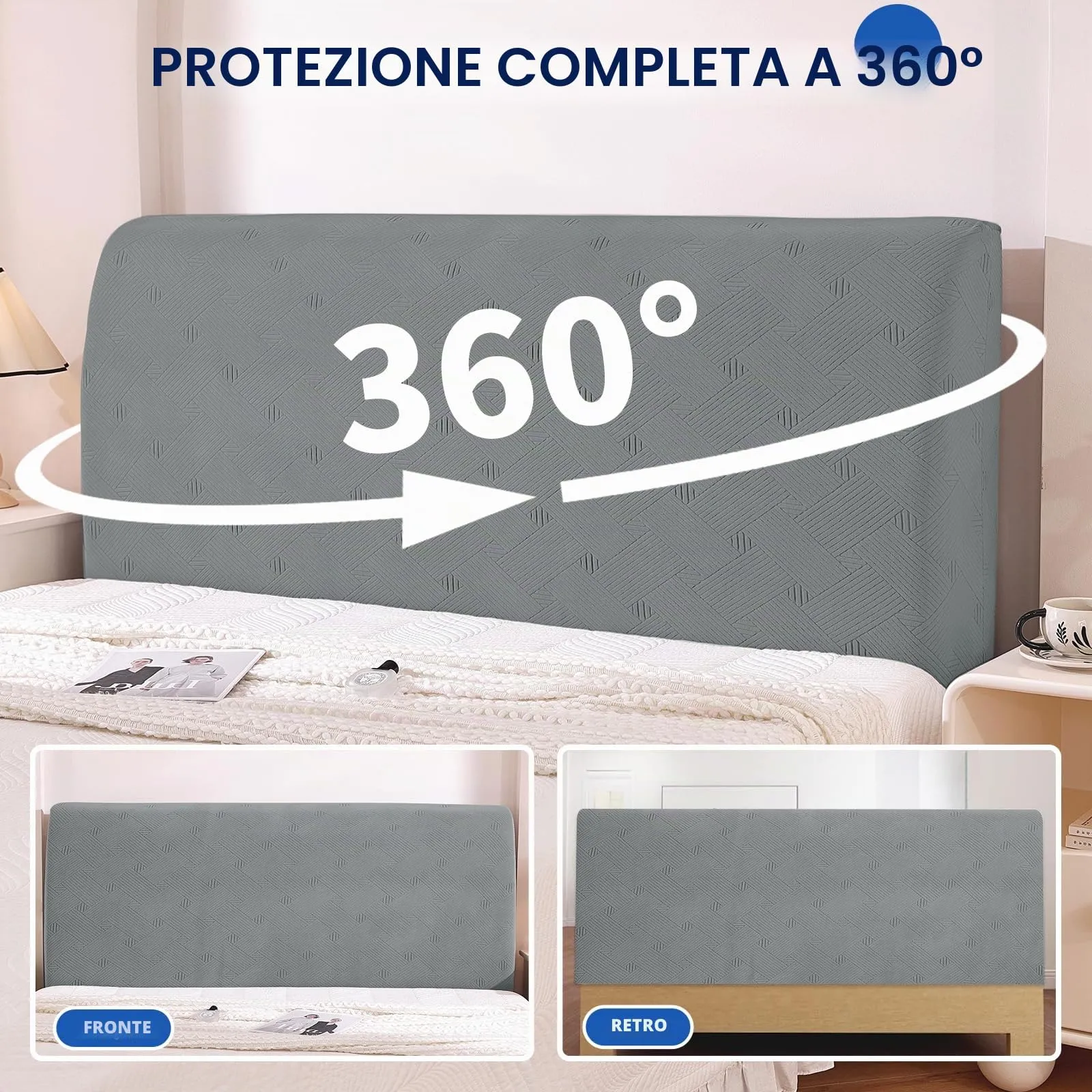 Ystyle Copri Testiera Letto Elasticizzata Singola, 90cm, Grigio Chiaro - immagine 6