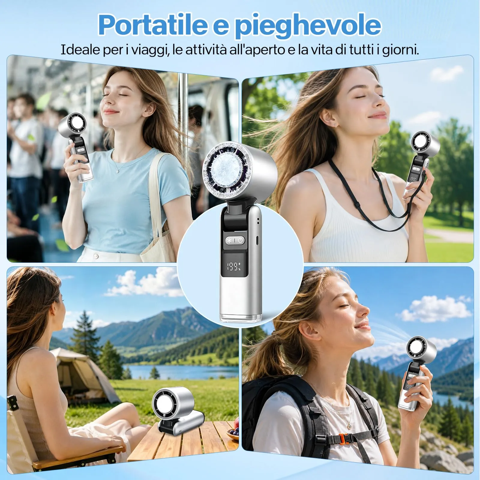 VHV Ventilatore Portatile Turbo JF38, 1-199 Velocità, Batteria 5500 mAh, Display LED, Pieghevole e Multifunzione - immagine 5