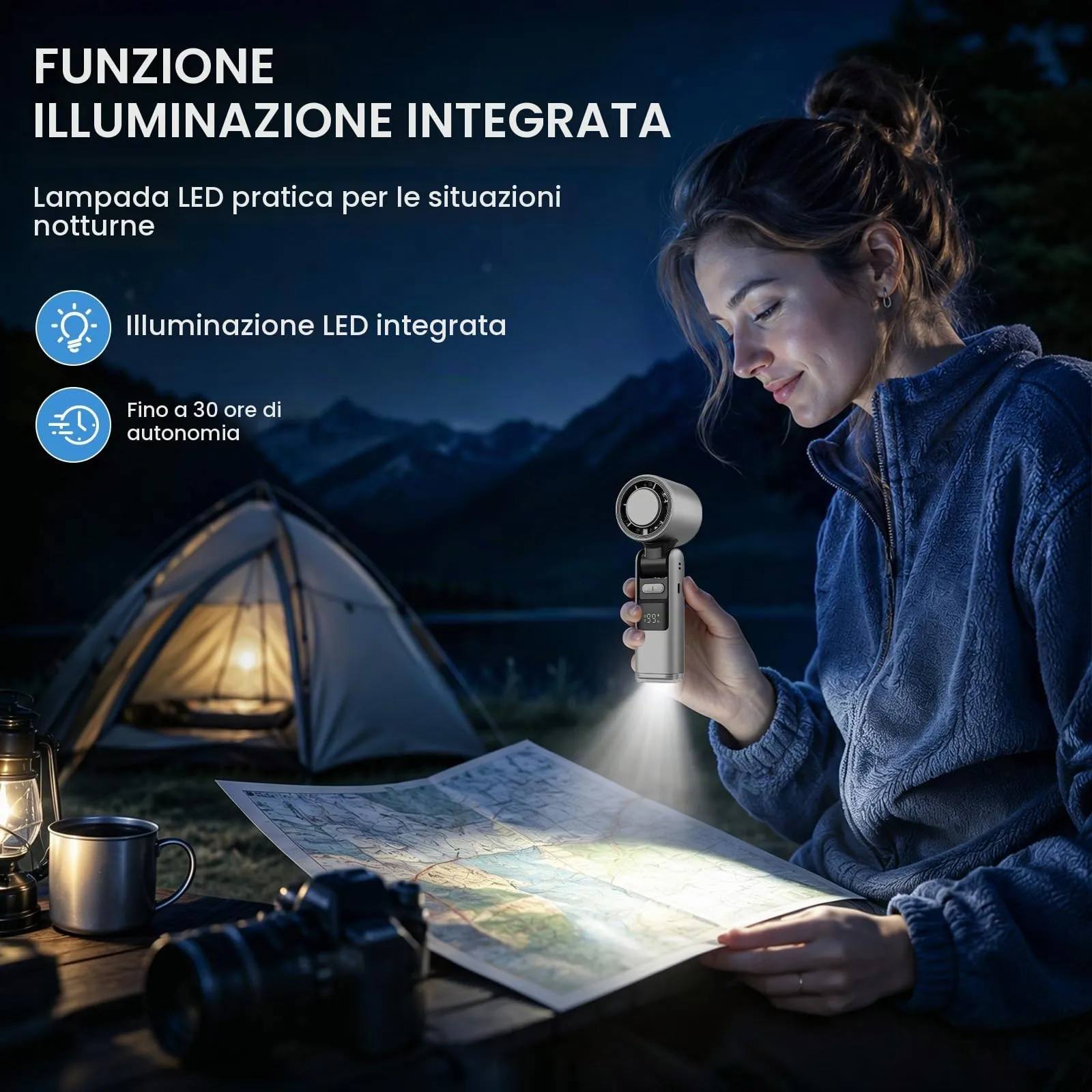 VHV Ventilatore Portatile Turbo JF38, 1-199 Velocità, Batteria 5500 mAh, Display LED, Pieghevole e Multifunzione - immagine 8