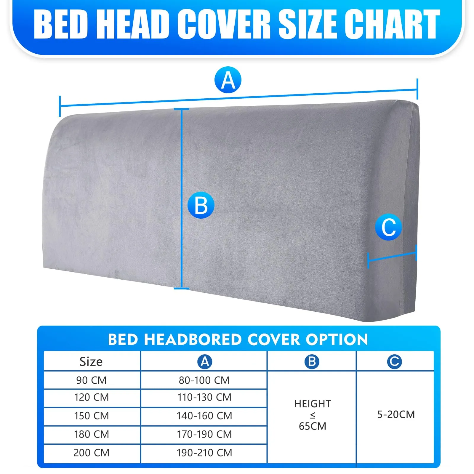 CYCMACO Copri Testata Letto in Velluto Universale, 90cm, Grigio Argento - immagine 3
