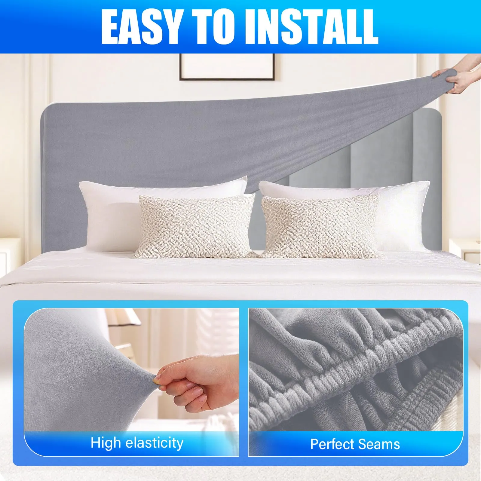CYCMACO Copri Testata Letto in Velluto Universale, 90cm, Grigio Argento - immagine 6
