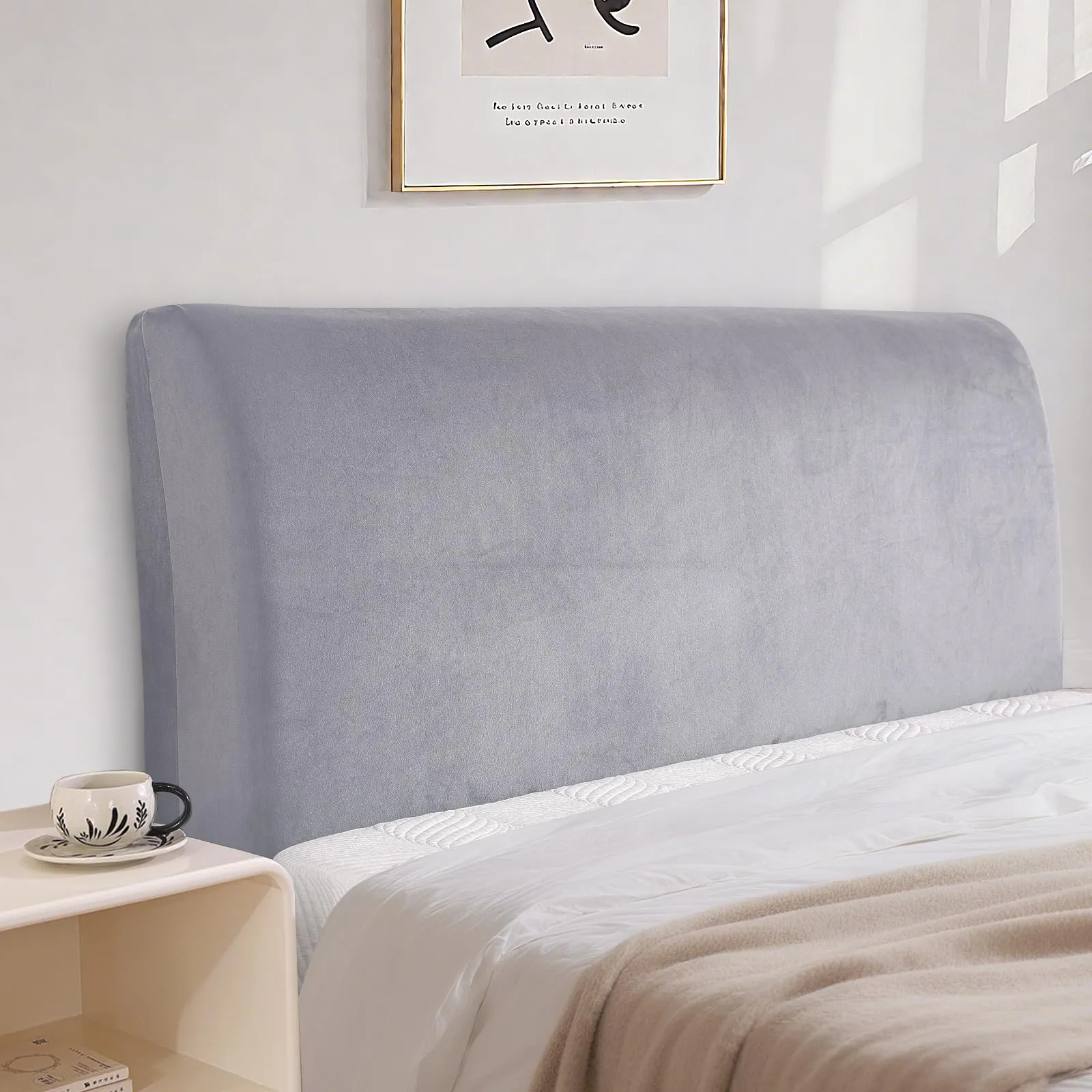 CYCMACO Copri Testata Letto in Velluto Universale, 90cm, Grigio Argento - immagine 7
