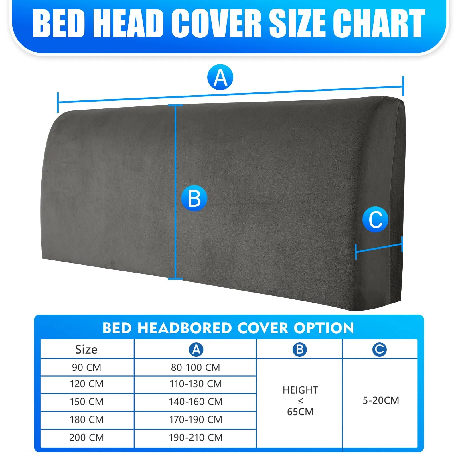CYCMACO Copri Testata Letto in Velluto Universale 90cm, Grigio - immagine 3