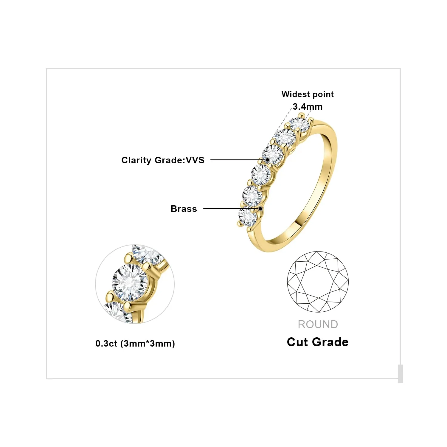 JewelryPalace Anello Half Eternity Donna Placcato Oro Giallo 14K con Zirconia Cubica 0.6ct - immagine 2