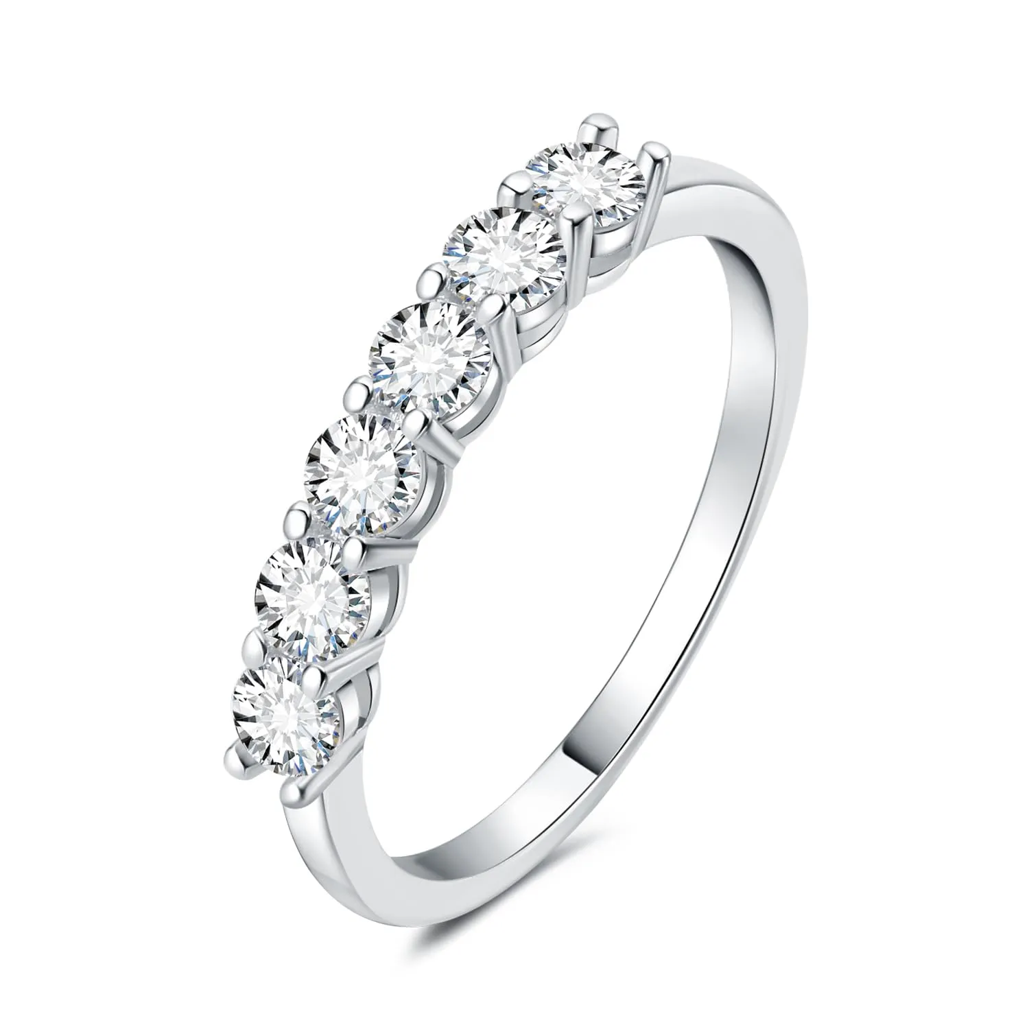 JewelryPalace Anello Half Eternity Donna placcato oro bianco 14K con Zirconia Cubica 0.6ct, 6 Pietre a Taglio Rotondo, Fede Nuziale 18.5 - immagine 1
