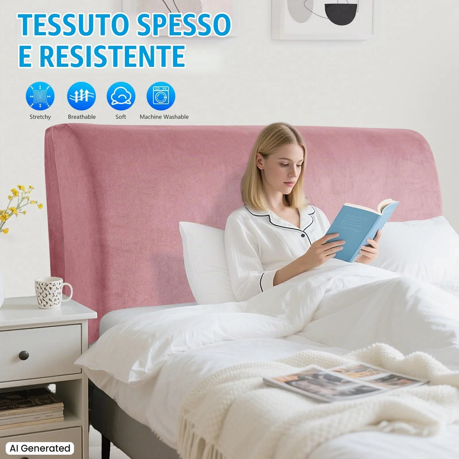 CYCMACO Copri Testata Letto in Velluto Universale 90cm, Rosa - immagine 2