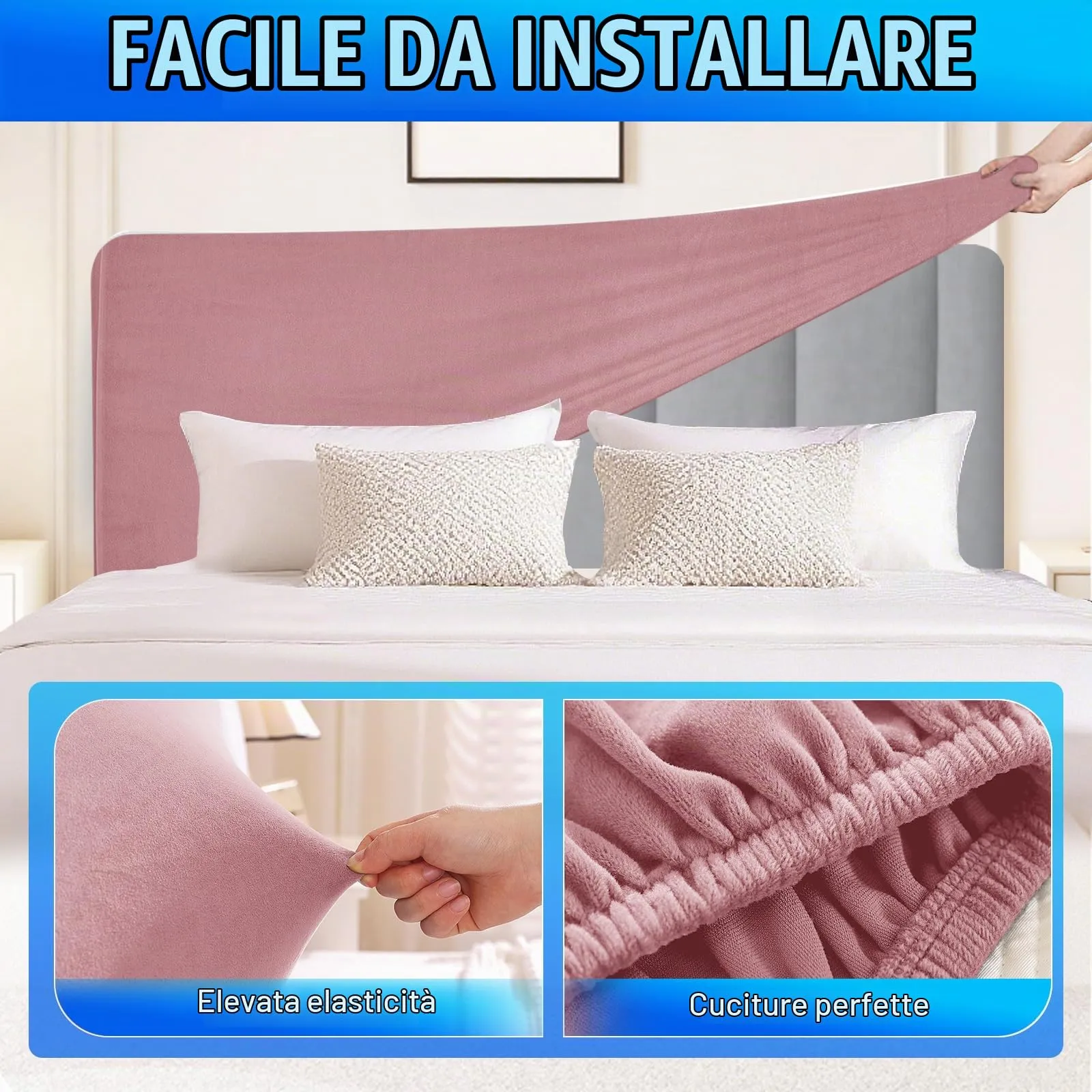 CYCMACO Copri Testata Letto in Velluto Universale 90cm, Rosa - immagine 6