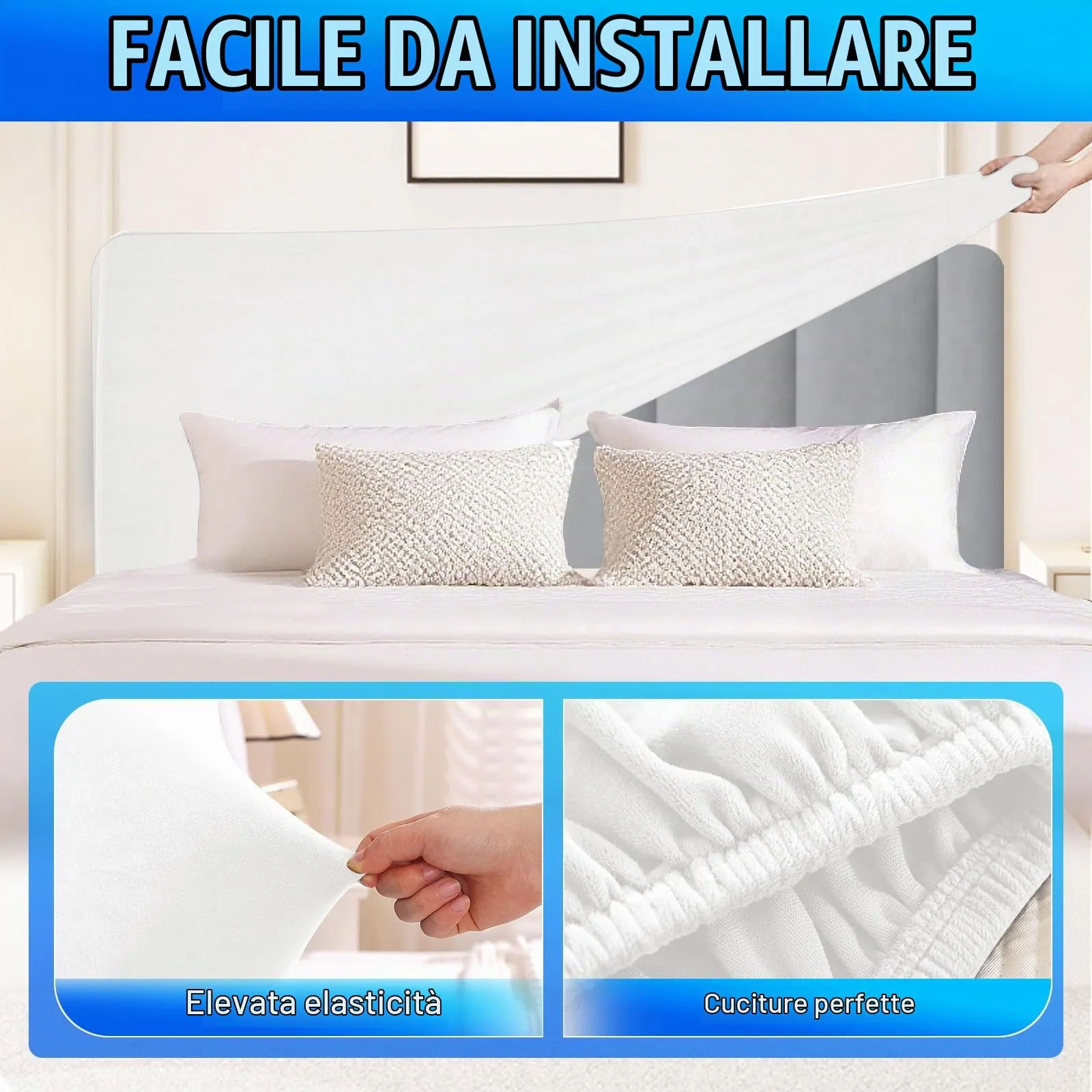 CYCMACO Copri Testata Letto in Velluto Universale 90cm, Bianco - immagine 6